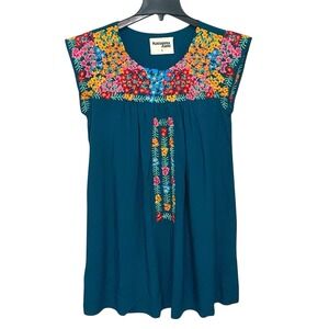 Savanna Jane Dress‎ Teal Floral Embroidered Cap Sleeve Women's Size Small
